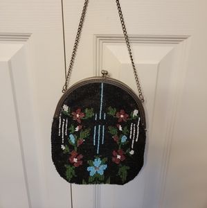 Vintage Floral Beaded Hand Bag. Antique.